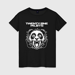 Футболка хлопковая женская Twenty One Pilots rock panda, цвет: черный