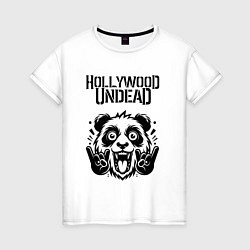 Футболка хлопковая женская Hollywood Undead - rock panda, цвет: белый