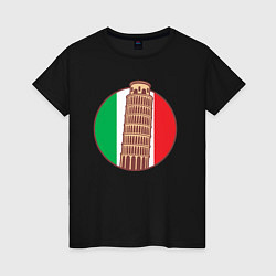 Футболка хлопковая женская Пизанская башня, цвет: черный