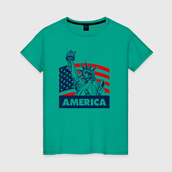 Футболка хлопковая женская Free America, цвет: зеленый