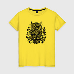Футболка хлопковая женская Серьёзная сова, цвет: желтый