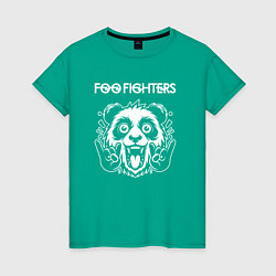 Футболка хлопковая женская Foo Fighters rock panda, цвет: зеленый