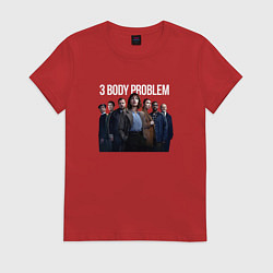 Футболка хлопковая женская Задача трёх тел - физики, цвет: красный