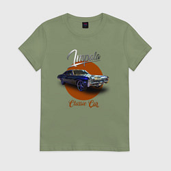 Футболка хлопковая женская Американская автоклассика Chevrolet Impala, цвет: авокадо