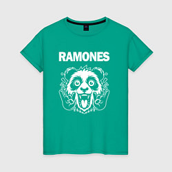 Футболка хлопковая женская Ramones rock panda, цвет: зеленый