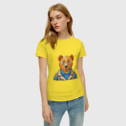 Футболка хлопковая женская Медведь в стиле Ван Гога, цвет: желтый — фото 2