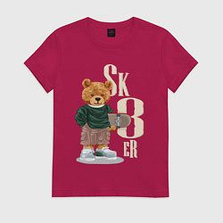Футболка хлопковая женская Плюшевый мишка - скейтер, цвет: маджента