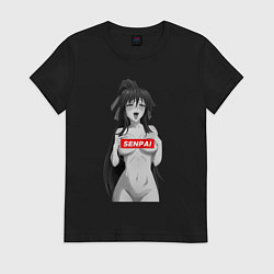 Футболка хлопковая женская Ахегао senpai nudity, цвет: черный