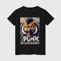 Футболка хлопковая женская Cool tiger - punks not dead, цвет: черный