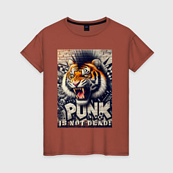 Футболка хлопковая женская Cool tiger - punks not dead, цвет: кирпичный