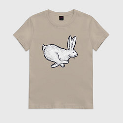 Футболка хлопковая женская Бегущий кролик, цвет: миндальный