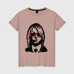 Футболка хлопковая женская Kurt Cobain Nirvana portrait, цвет: пыльно-розовый