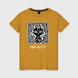 Футболка хлопковая женская QR-кот, цвет: горчичный