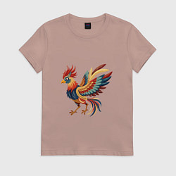 Футболка хлопковая женская Грозный петух готов к бою, цвет: пыльно-розовый