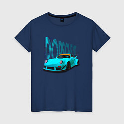 Футболка хлопковая женская Винтажный немецкий автомобиль Порше 911, цвет: тёмно-синий