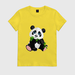 Футболка хлопковая женская Панда кушает тростник, цвет: желтый