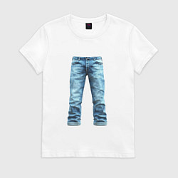 Футболка хлопковая женская Джинсы штаны jeans, цвет: белый