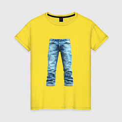 Футболка хлопковая женская Джинсы штаны jeans, цвет: желтый