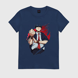Футболка хлопковая женская Мэш Бёрндэд маг, цвет: тёмно-синий