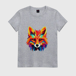 Футболка хлопковая женская Красочный лис поп арт, цвет: меланж