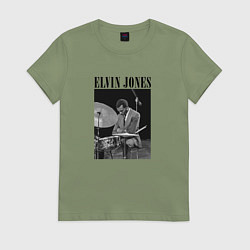Футболка хлопковая женская Elvin Jones great jazz drummer, цвет: авокадо