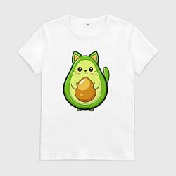 Футболка хлопковая женская Авокадо кот мем, цвет: белый
