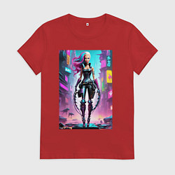 Женская футболка Кибер чувиха на своём районе - нейросеть