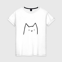 Футболка хлопковая женская Улыбающийся глупенький котик, цвет: белый
