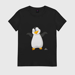 Футболка хлопковая женская Веселый пингвин красивый, цвет: черный