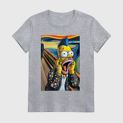 Футболка хлопковая женская Гомер Симпсон кричит - мем нейросеть, цвет: меланж