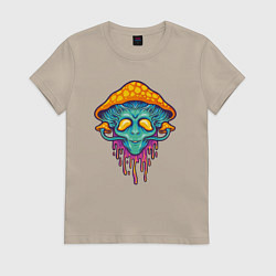 Футболка хлопковая женская Грибок пришелец, цвет: миндальный