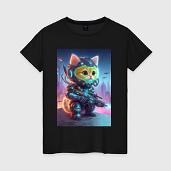 Футболка хлопковая женская Cool kitten - special cyberforces, цвет: черный
