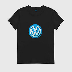 Футболка хлопковая женская Volkswagen logo blue, цвет: черный