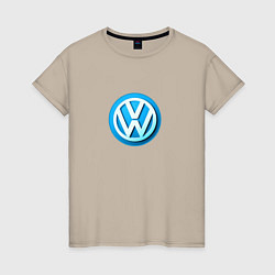 Футболка хлопковая женская Volkswagen logo blue, цвет: миндальный