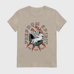 Футболка хлопковая женская Свободный дух арт, цвет: миндальный