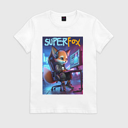 Футболка хлопковая женская Super fox gamer - ai art fantasy, цвет: белый