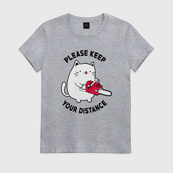 Футболка хлопковая женская Белый кот с пилой, цвет: меланж