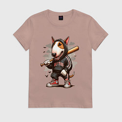 Футболка хлопковая женская Bully with a baseball bat - ai art fantasy, цвет: пыльно-розовый