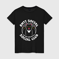 Футболка хлопковая женская Antisocial cats, цвет: черный