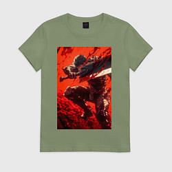 Футболка хлопковая женская Берсерк Гатс Чёрный мечник проклятый, цвет: авокадо