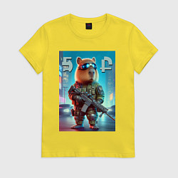 Футболка хлопковая женская Capybara - special forces, цвет: желтый