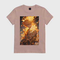 Футболка хлопковая женская Клинок, рассекающий демонов Дзэнъицу Агацума, цвет: пыльно-розовый