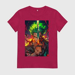 Футболка хлопковая женская Ван-Пис Зоро Ророноа мечник, цвет: маджента