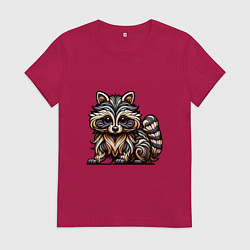 Футболка хлопковая женская Енот полосатый, цвет: маджента