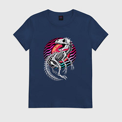 Футболка хлопковая женская Скелет динозавра, цвет: тёмно-синий