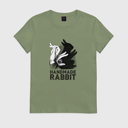 Футболка хлопковая женская Кролик ручной работы, цвет: авокадо