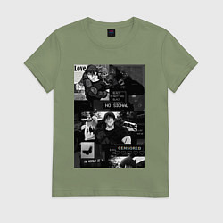 Футболка хлопковая женская Магическая битва Тодзи Фусигуро коллаж, цвет: авокадо