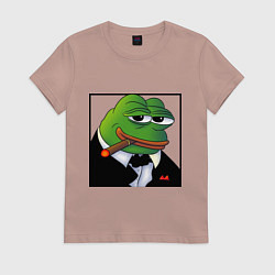 Футболка хлопковая женская Пепе буржуй в смокинге, цвет: пыльно-розовый