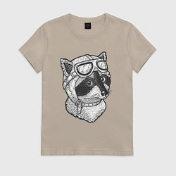 Футболка хлопковая женская Енотик лётчик, цвет: миндальный