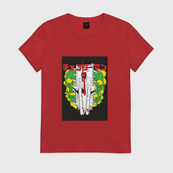 Футболка хлопковая женская Человек-бензопила Денджи бензопила, цвет: красный